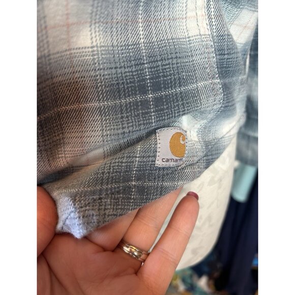 Carhartt Womens Shirt Button Front Flannel Pockets Long Sleeve Blue Plaid S - Picture 3 of 9